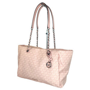 Michael Kors Georgia MK Logo Nylon & Leather Zip Top Tote Bag-Smokey Rose-NWT